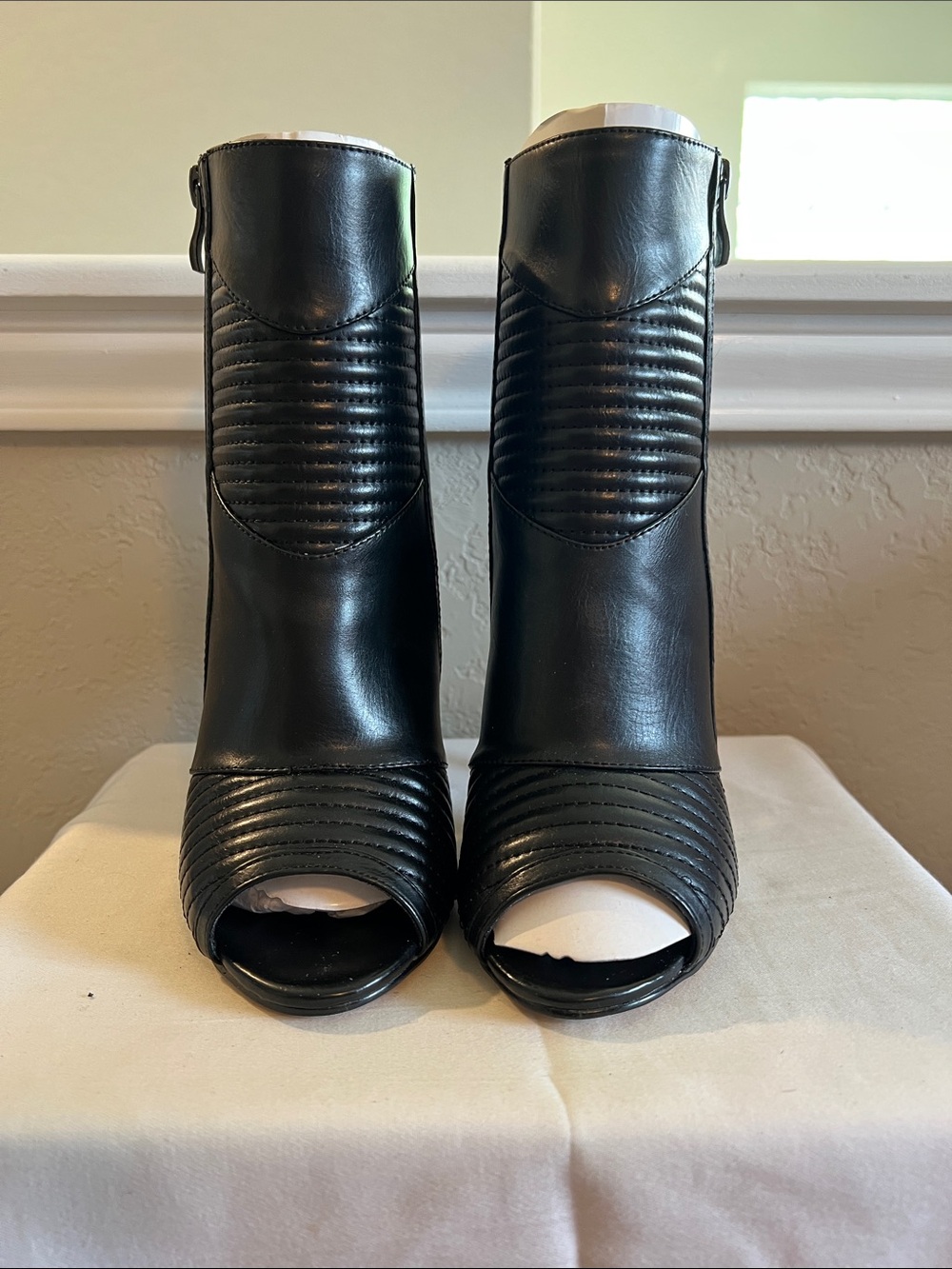 Chelsea & Zoe Black Quilted Peep-Toe Ankle Boots